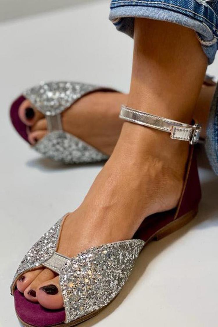 Clara - Peep Toe Σανδάλια με Ασημένια Γκλίτερ