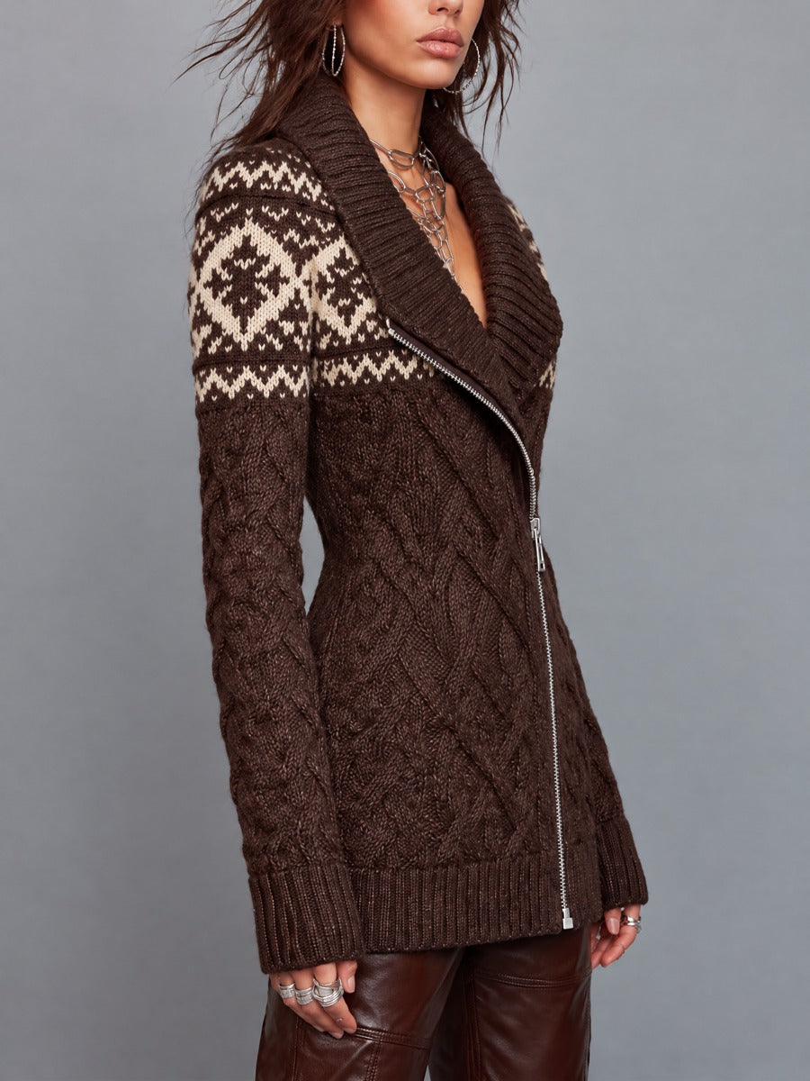 Vintage Fair Isle Καπιτονέ Μπουφάν με Φερμουάρ