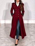 Vintage Burgundy Nomad Double-Breasted Military Duster Jacket