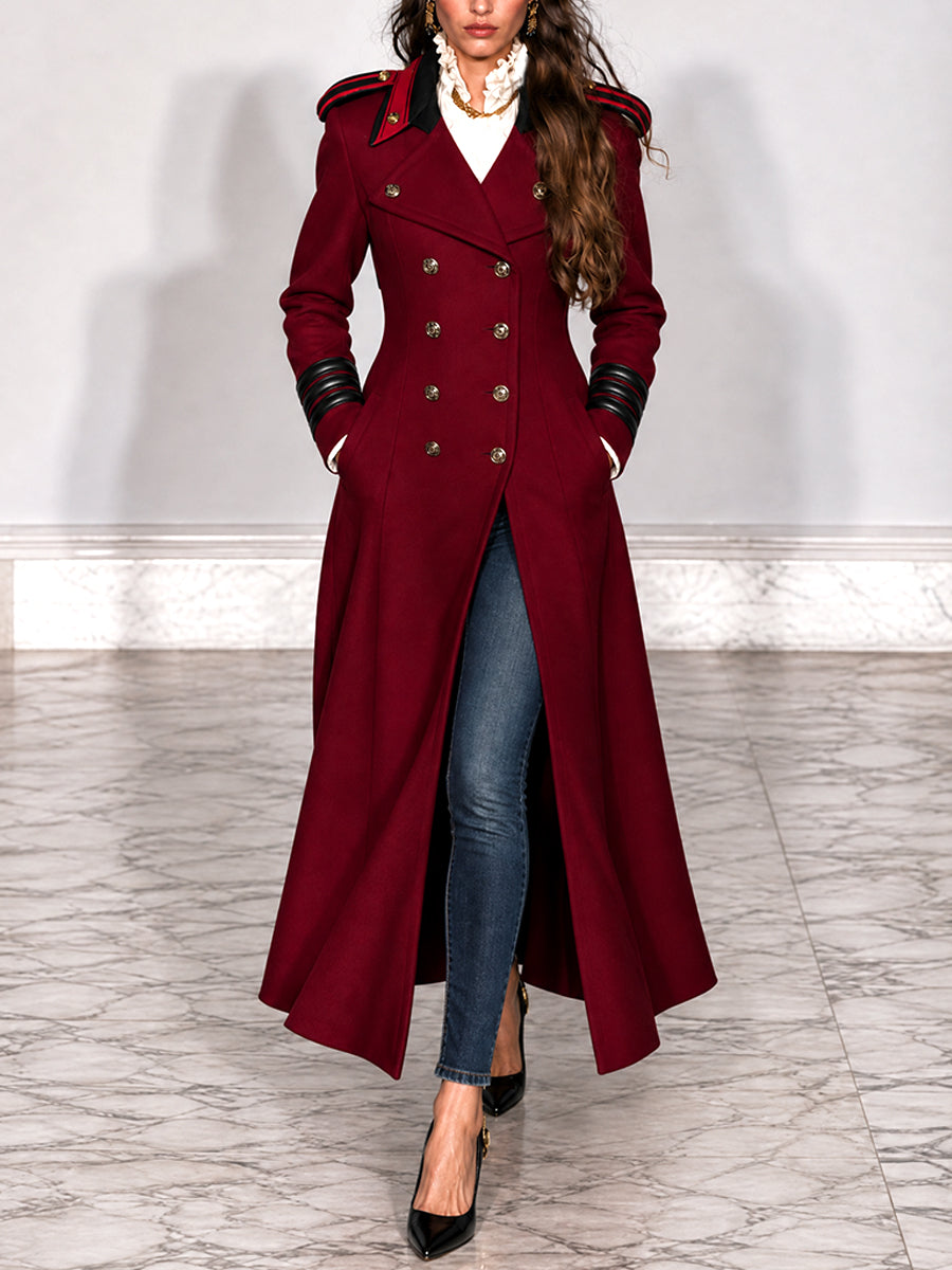 Vintage Burgundy Nomad Double-Breasted Military Duster Jacket