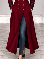 Vintage Burgundy Nomad Double-Breasted Military Duster Jacket
