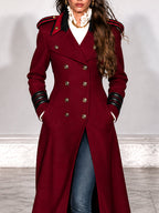 Vintage Burgundy Nomad Double-Breasted Military Duster Jacket