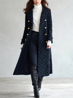 Retro Bohemian Midnight Quilted Double-Breasted Duster Jacket