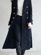 Retro Bohemian Midnight Quilted Double-Breasted Duster Jacket