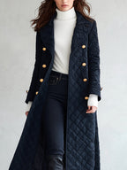 Retro Bohemian Midnight Quilted Double-Breasted Duster Jacket