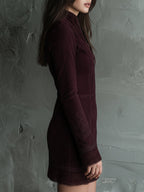 Retro Suede Mini Dress with Embroidered Lace Trim