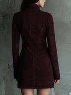 Retro Suede Mini Dress with Embroidered Lace Trim