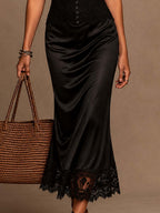 Retro Lace Camisole Midi Dress with Satin Lace Hem