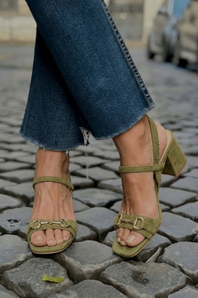 Melva - Slingback Σανδάλια από Λείο Πράσινο Δέρμα