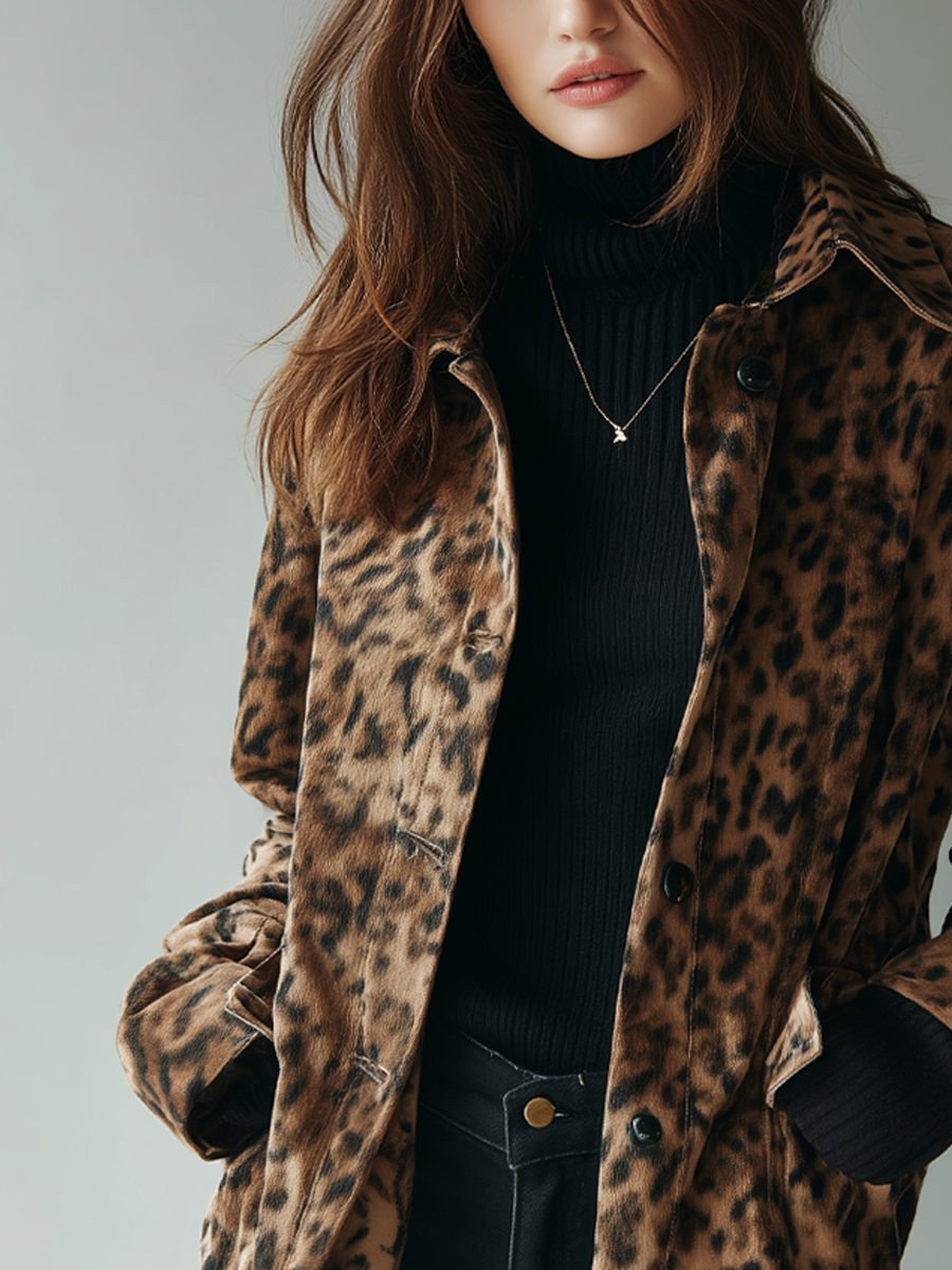 Retro Leopard Print Eco-Suede Jacket