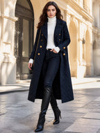 Retro Bohemian Midnight Quilted Double-Breasted Duster Jacket