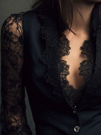 Elegant Μαύρο Μπλέιζερ με Δαντελένια Μανίκια