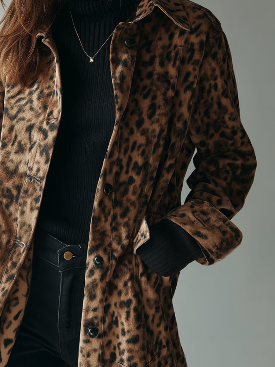 Retro Leopard Print Eco-Suede Jacket