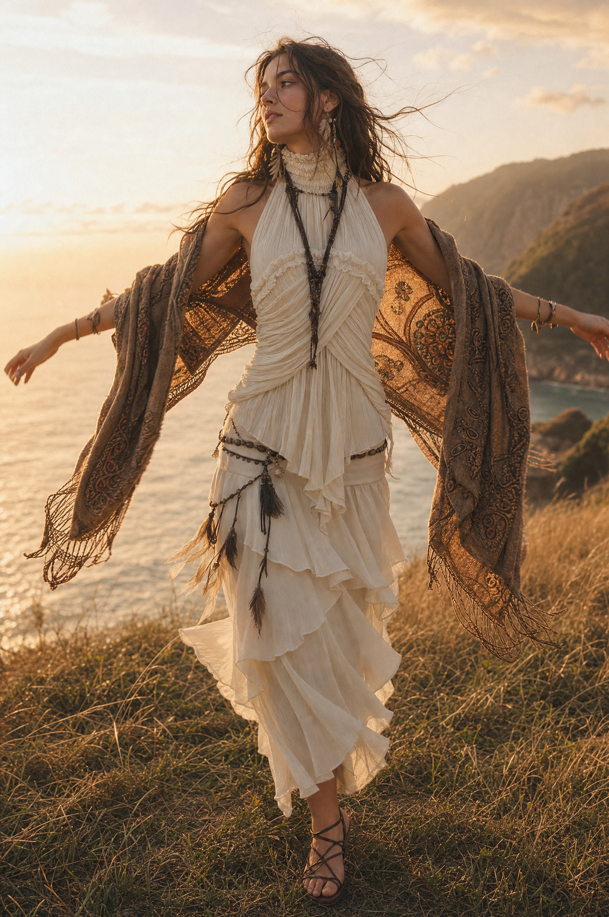 Boho Μπλούζα με Πτυχώσεις και Χαμόγελο στον Αυχένα