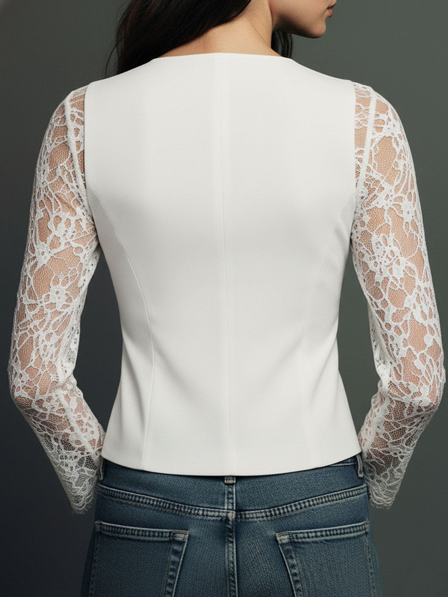 Elegant Μαύρο Μπλέιζερ με Δαντελένια Μανίκια