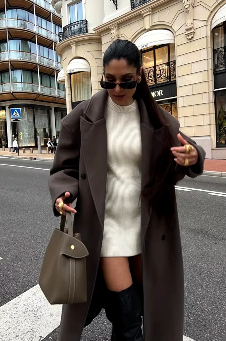 Γυναικείο Διπλής Όψης Oversized Παλτό από Μαλλί
