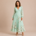 Celeste - Midi Dress with Long Sleeves and V-Neckline