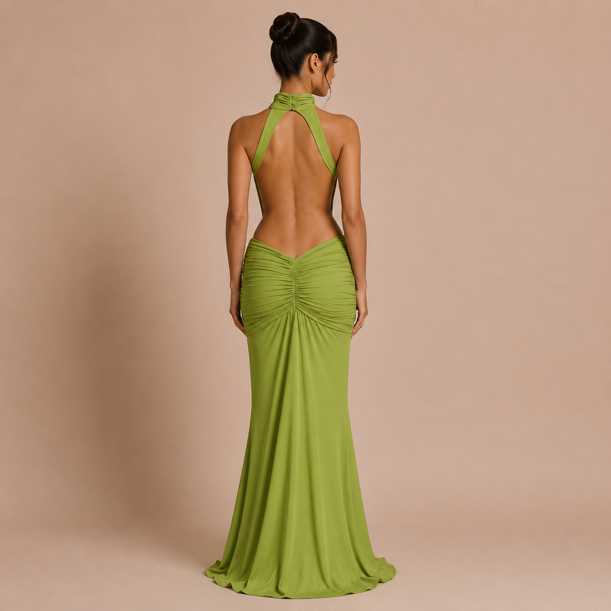 Pilar - Maxi Halter Dress with High Neck, Open Waist, and Mermaid Silhouette