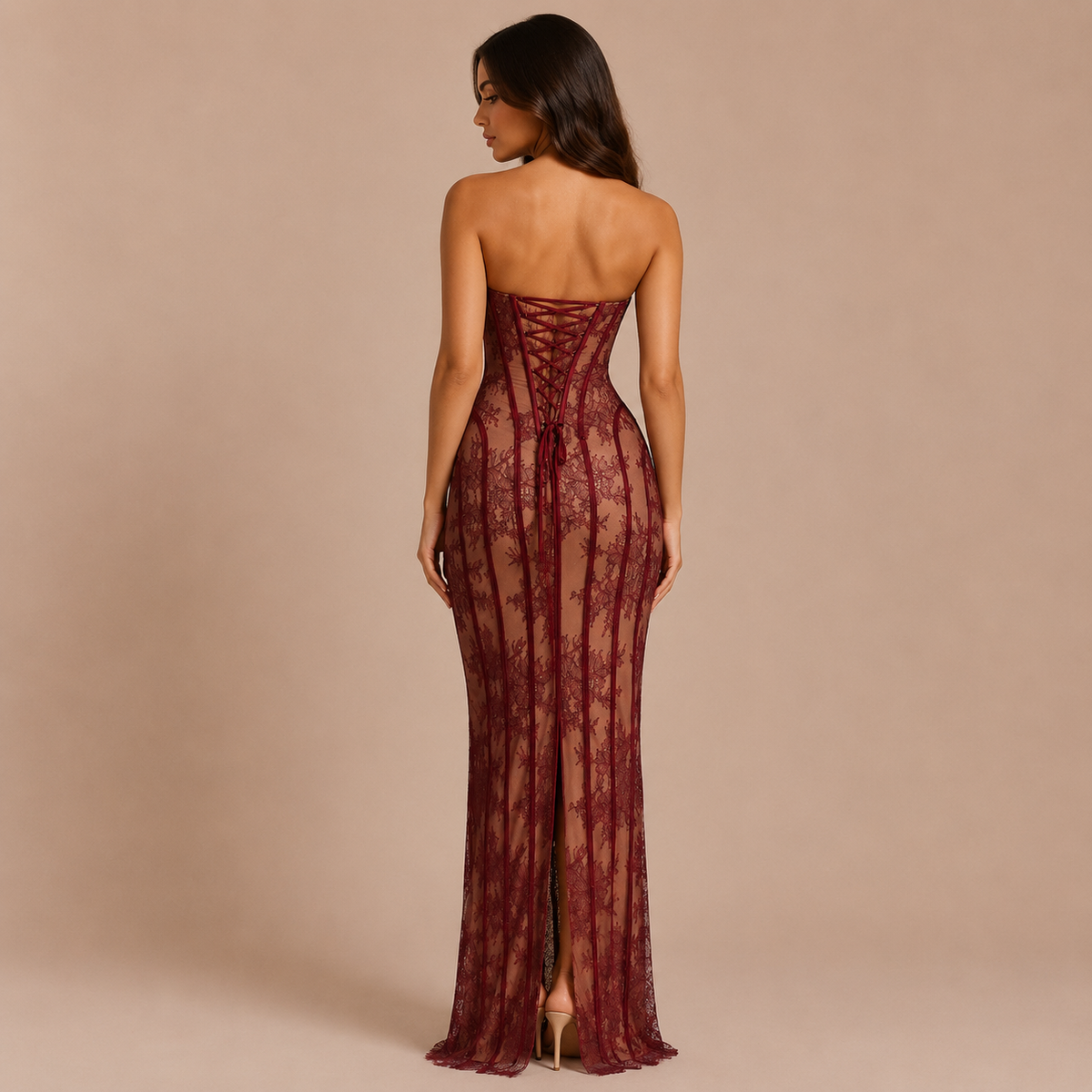 Γκαμπριέλα - Strapless Μαξι Φόρεμα με Κορσέ και Εφαρμοστή Σιλουέτα