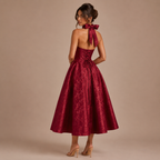 Ángela - Midi Halter Dress with Bow and Puff Skirt