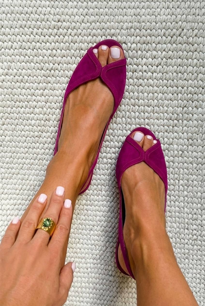 Vera - Slingback Μπαλαρίνα από Φούξια Σουέτ Δέρμα