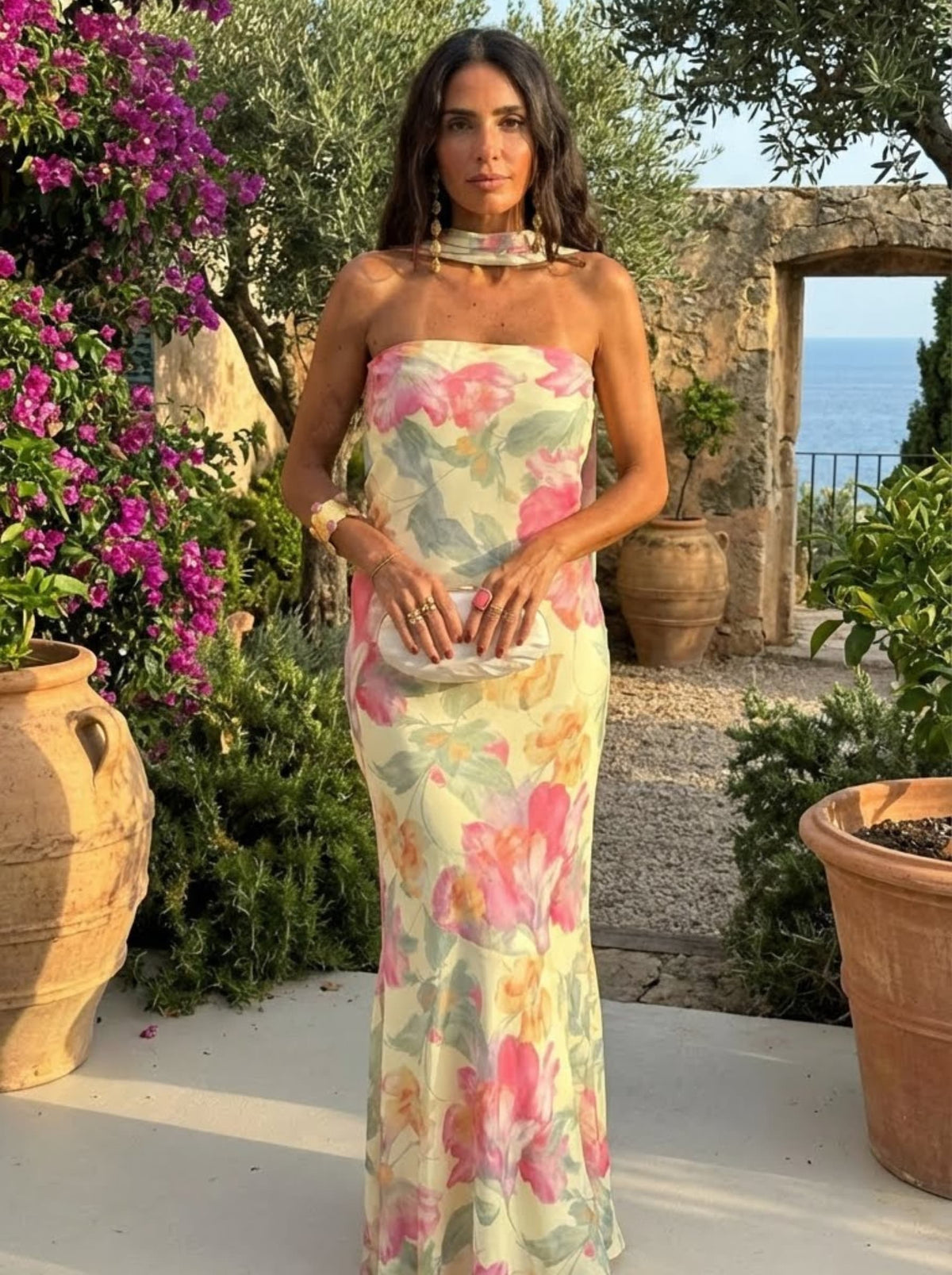 Alte - Μακρύ Strapless Φόρεμα με Λουλούδια