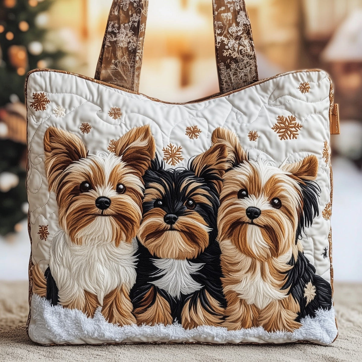 Γιορτινή Τσάντα Tote με Κέντημα Yorkies GFTONT4406