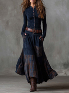 Živa | Maxi Dress with Belt and Checkered Panel