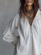 Retro-Inspired Zip-Up Collar White Mini Dress with Lace Trim
