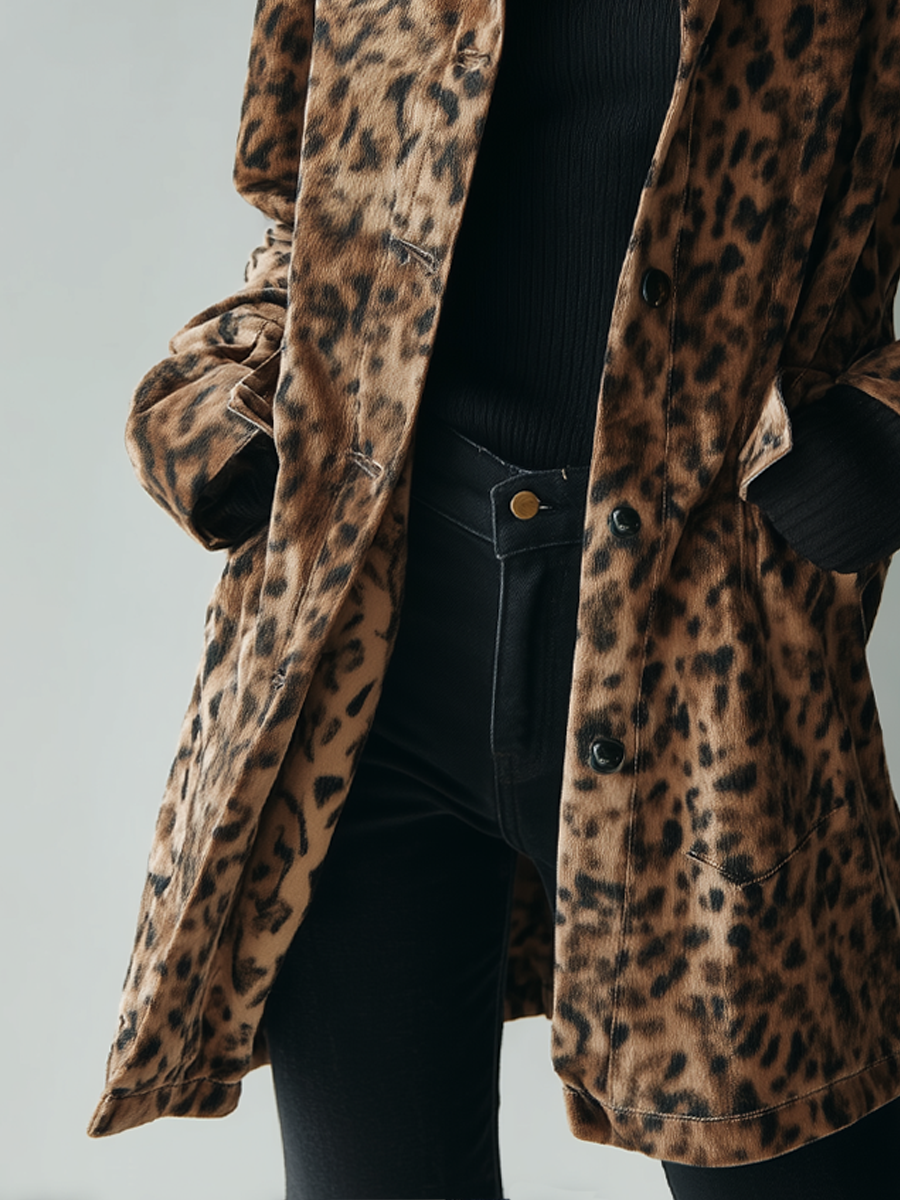 Retro Leopard Print Eco-Suede Jacket