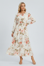 Milena | Floral Airy Maxi Dress with Long Sleeves