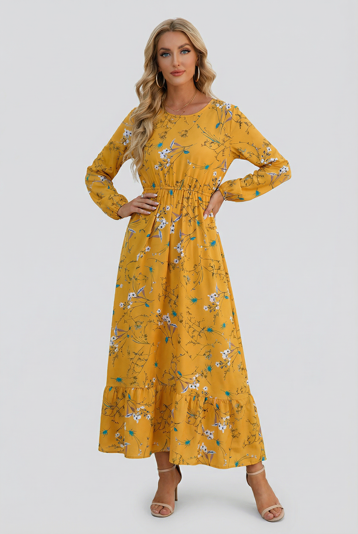 Milena | Floral Airy Maxi Dress with Long Sleeves