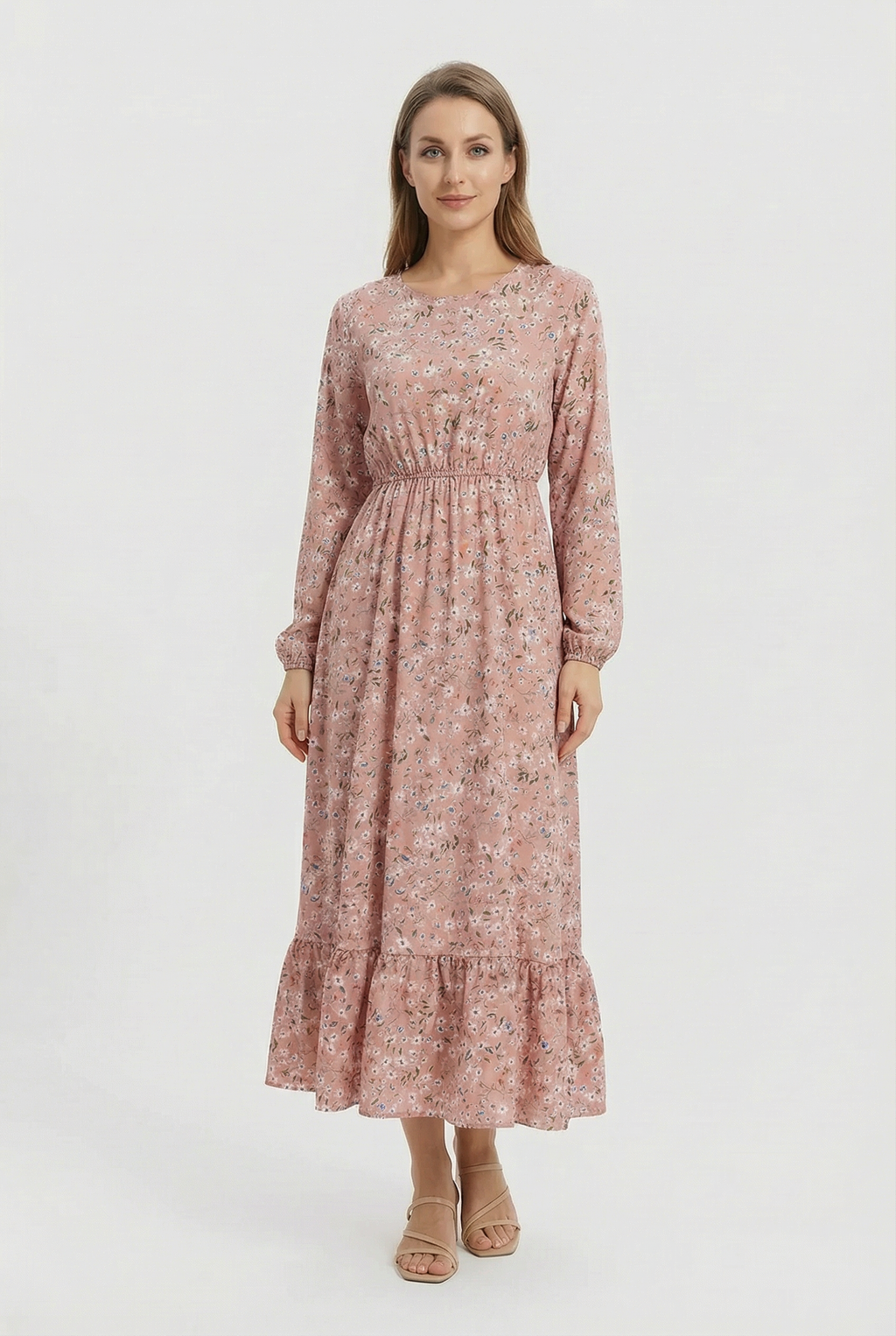 Milena | Floral Airy Maxi Dress with Long Sleeves