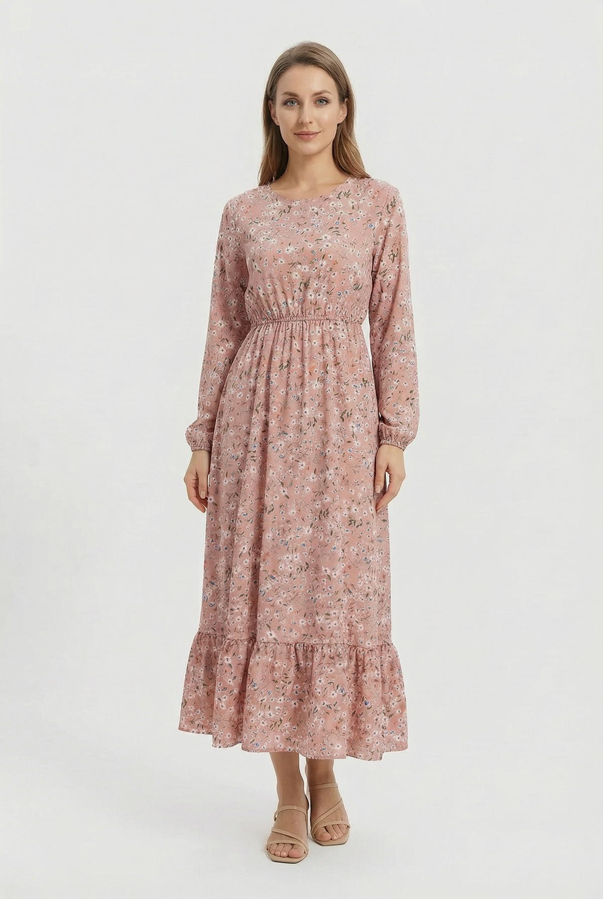 Milena | Floral Airy Maxi Dress with Long Sleeves