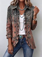 Katriona | Ruffled Jacket with Vintage Gradient Texture Print
